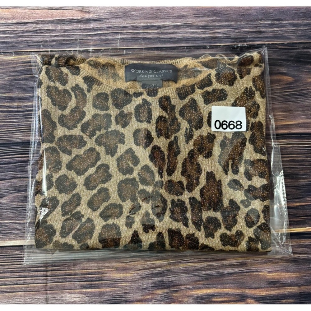 Working Classics Leopard Print Metallic Knit Top Women Size 14/16 Short Sleeve - Picture 9 of 9